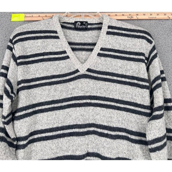 VTG Panache Women's V-neck Wool Blend Grey & Black Sweater Size M Made in U.S.A. - Picture 2 of 10